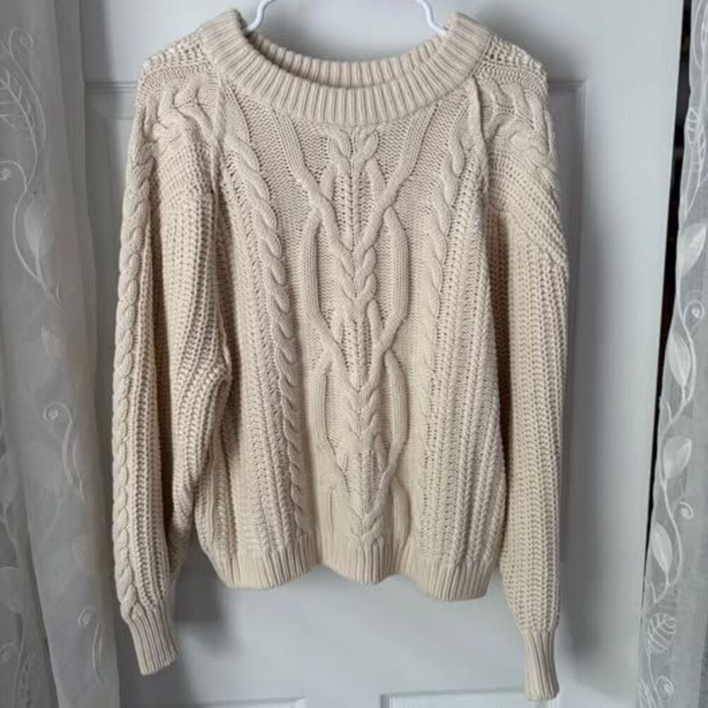 Free People Womens Cream Cable Knit Sweater Size S/P 100% Cotton